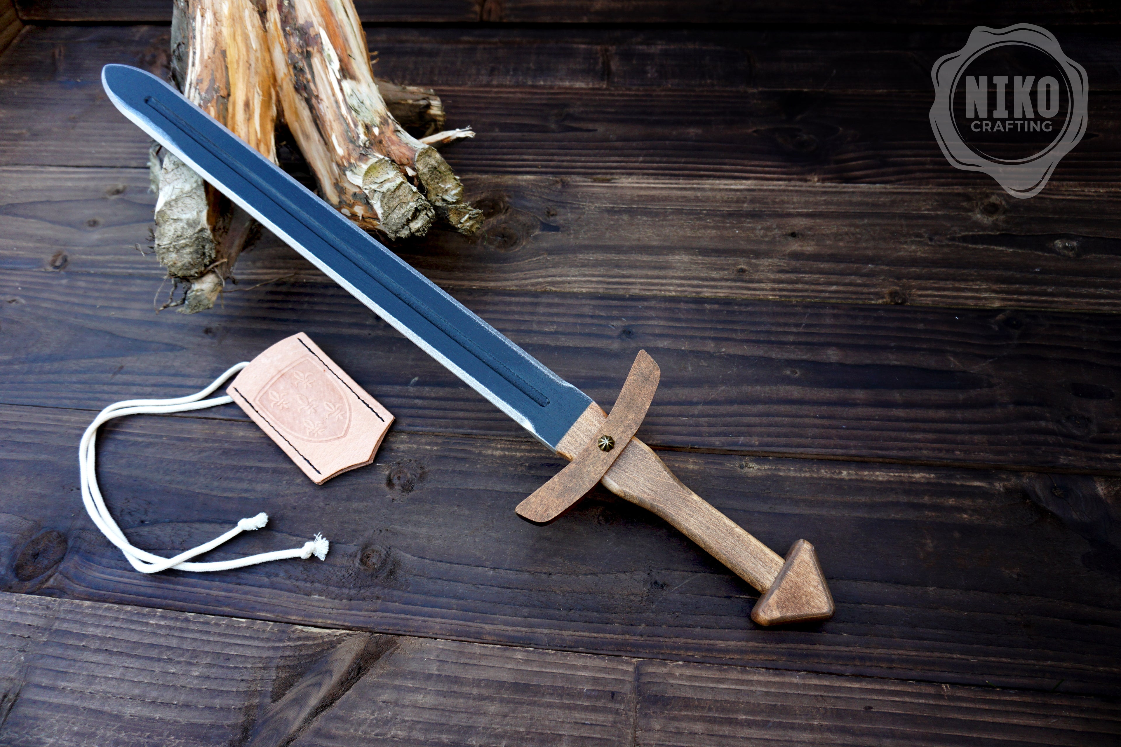 Wooden Viking Sword and Almond Shield - Handmade Personalised Toy - B