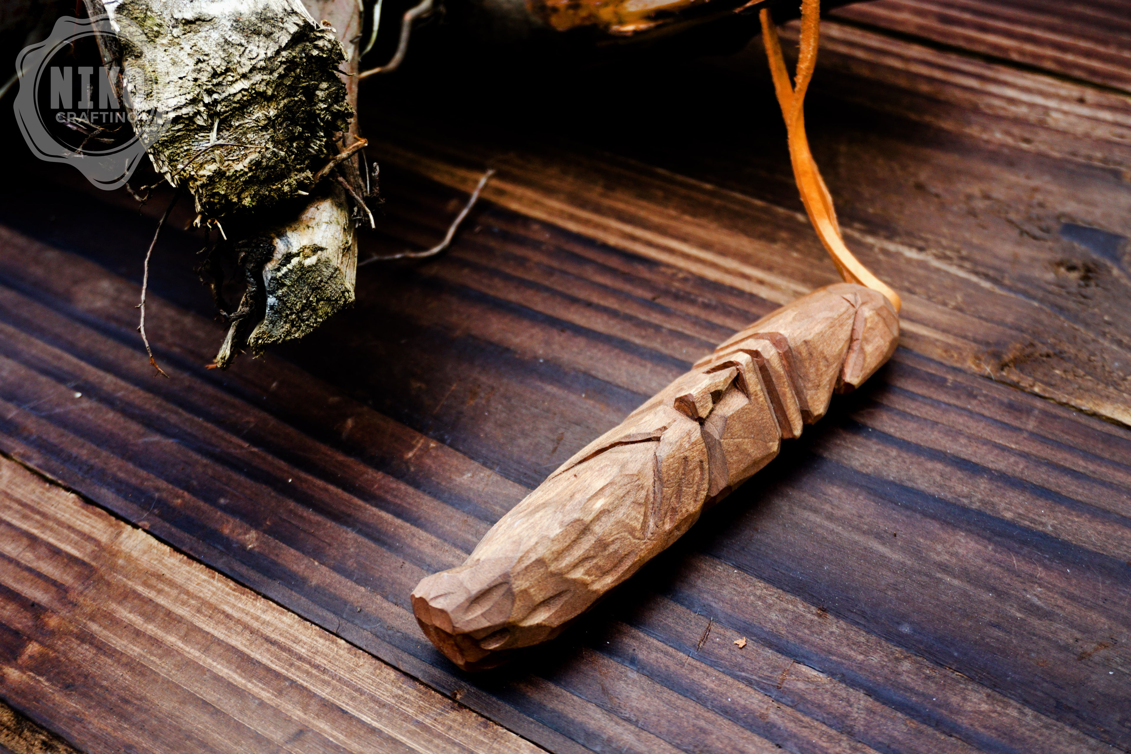 Hand-Carved Wooden Viking Ornament - Unique Personalized Rustic wall Decor: home spirit