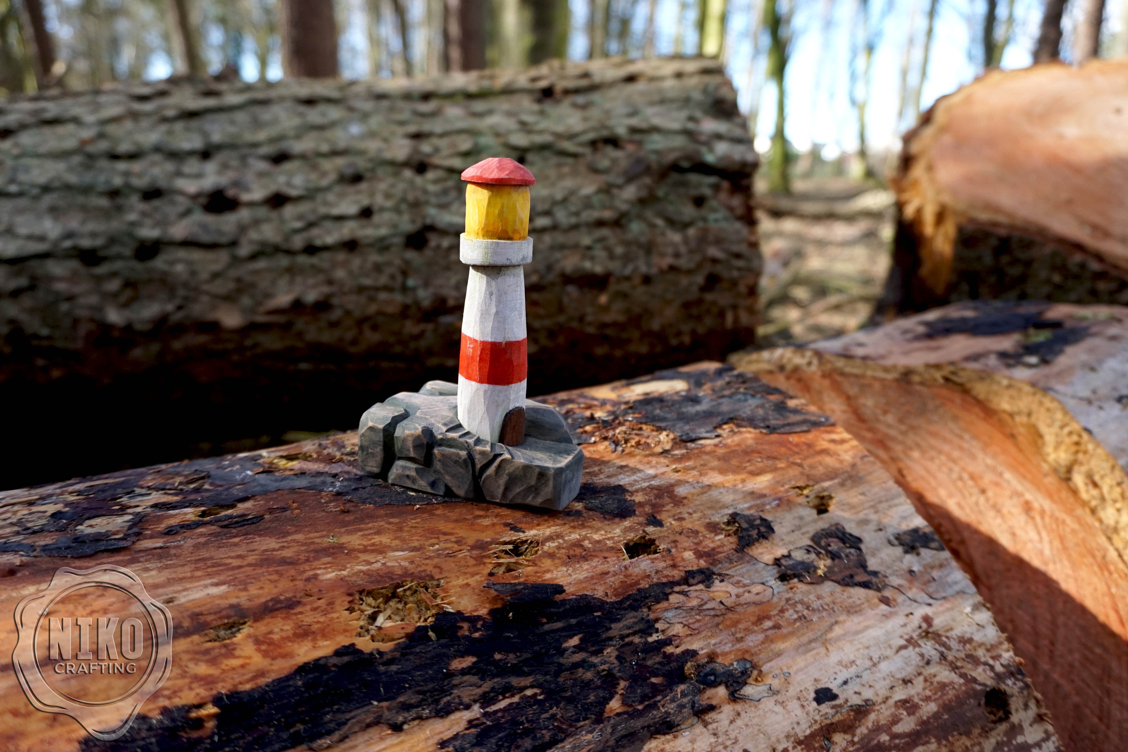 Hand-Carved Wooden Lighthouse – Personalised Home Decor. Whittled from Basswood