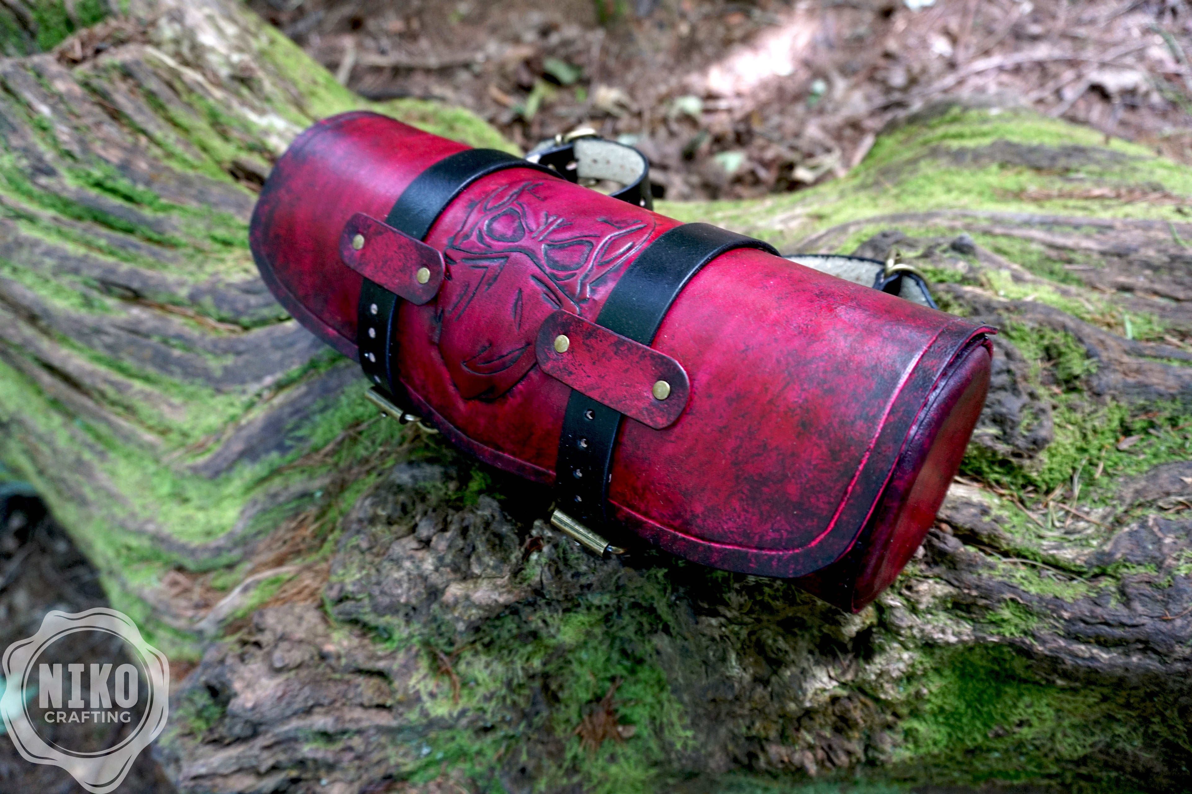 Handmade Leather Motorcycle Tool Roll Bag: Skull Design