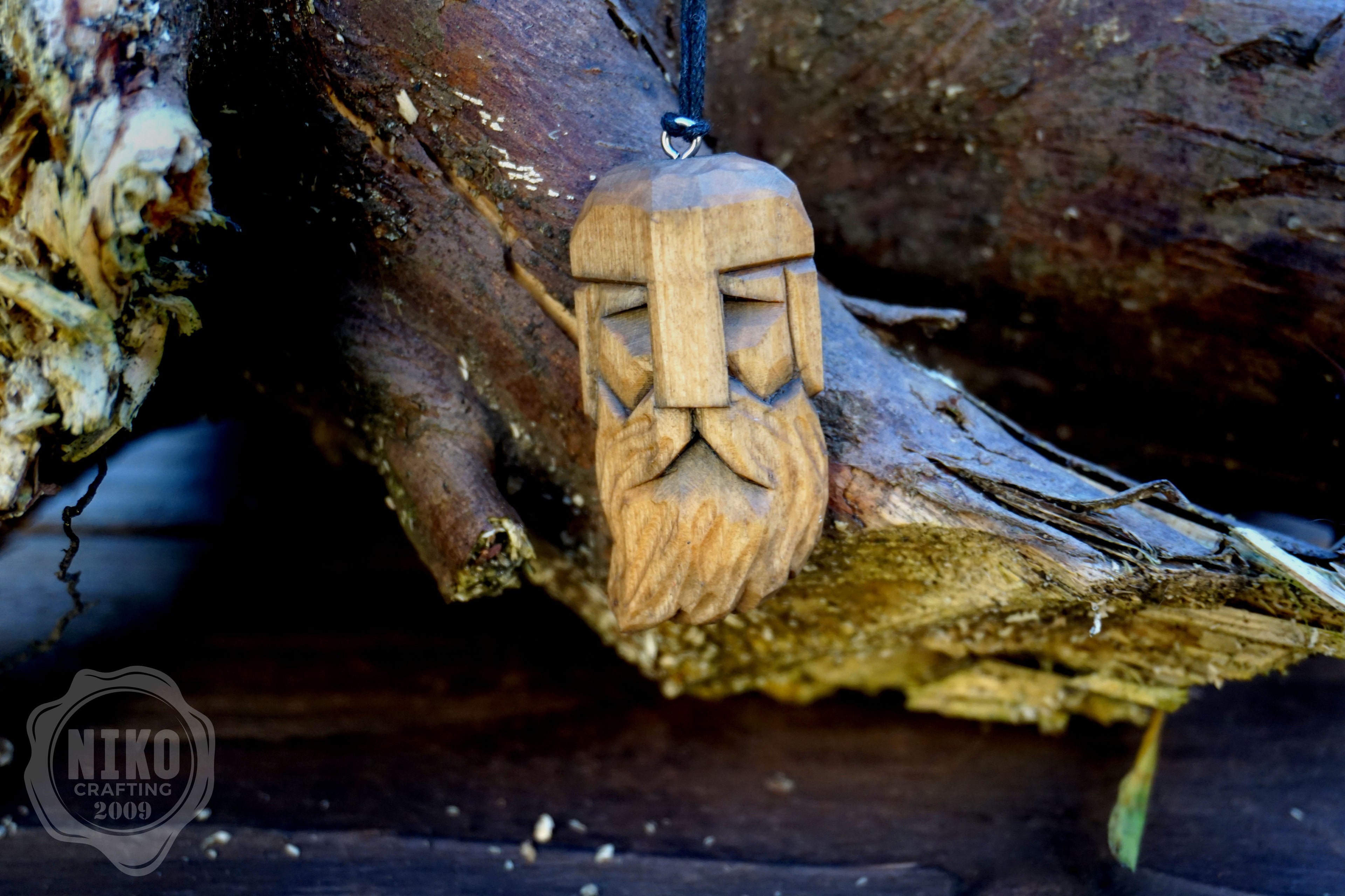 Hand-Carved Viking Pendant - Norse Jewellery. Wooden Necklace - Personalized whittling gift.