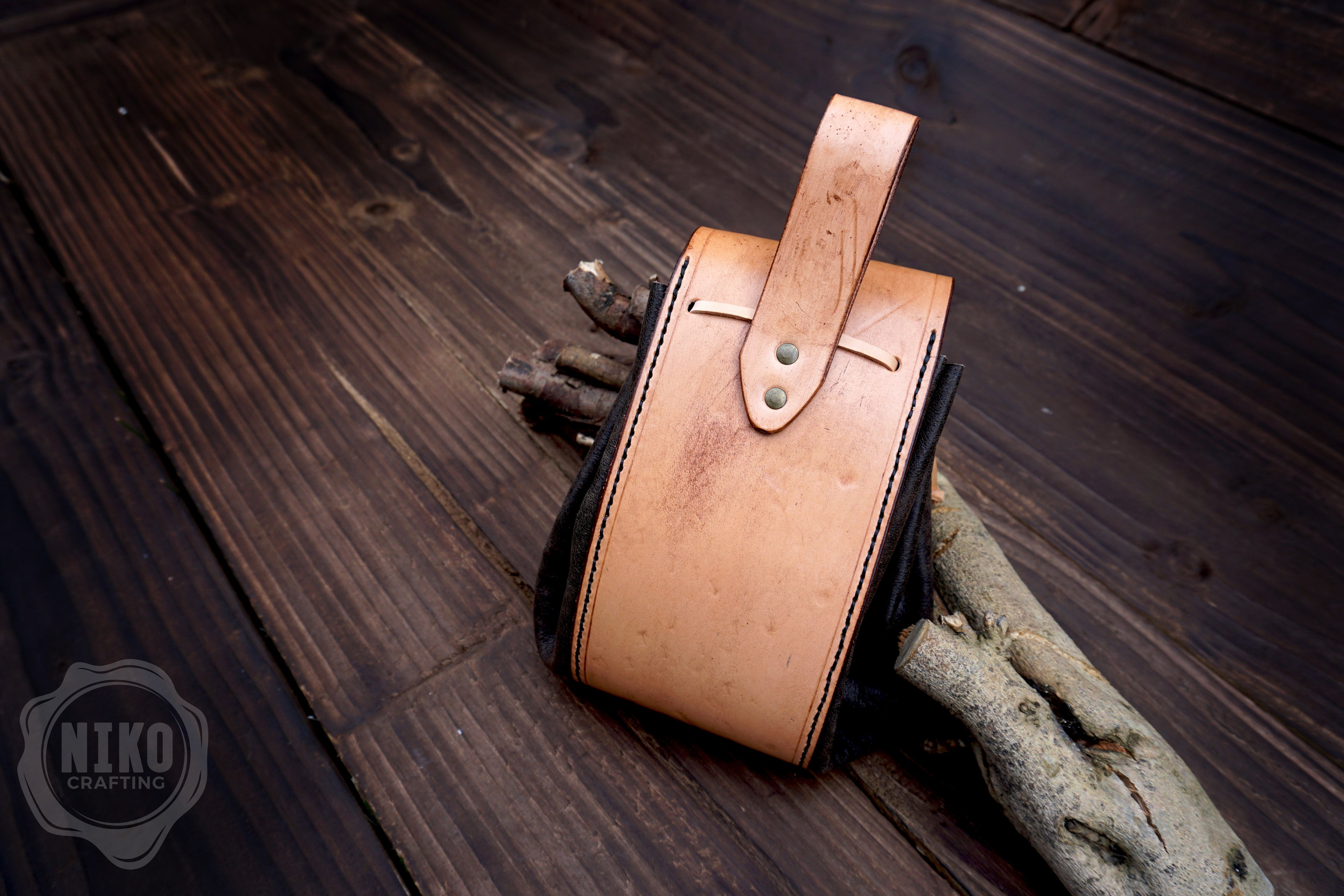 Handmade leather Viking Belt Pouch with "Aarhus Stone" Embossing - Medieval Hip-bag