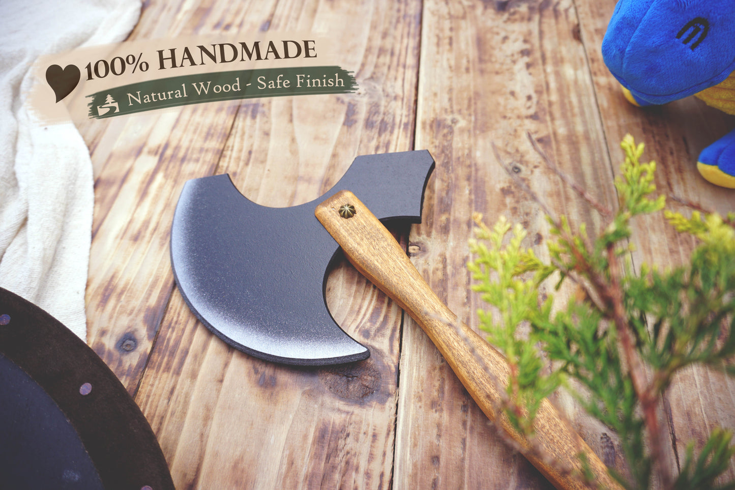Wooden Medieval Toy Axe – Handmade Personalised, Unique Gift - A