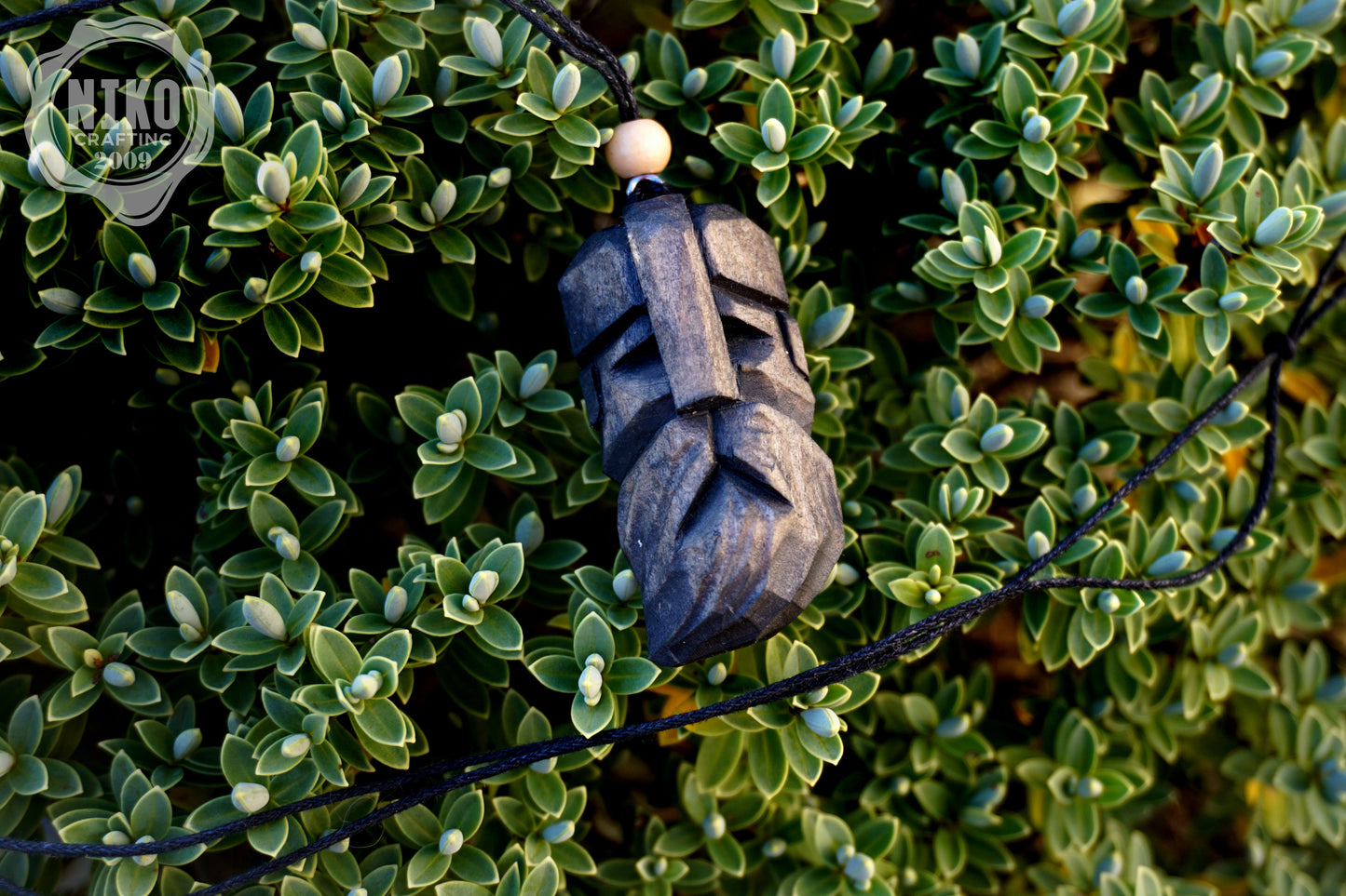 Hand-Carved Viking Pendant - Norse Jewellery. Black Wooden Necklace - Personalized whittling gift.