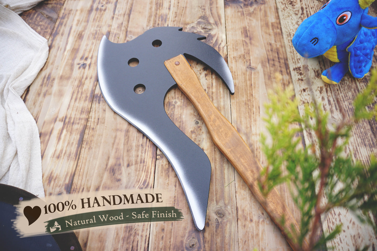 Wooden Large Fantasy Toy Axe - Personalised, Unique Gift.