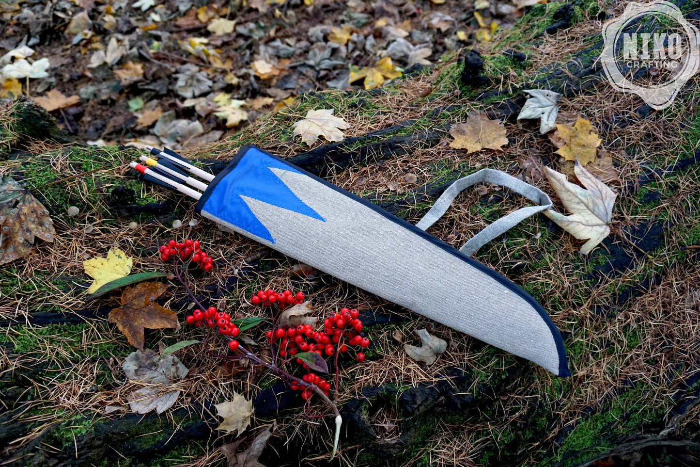 Handmade Toy Linen Quiver for Small Bow – Includes 3 Wooden Arrows