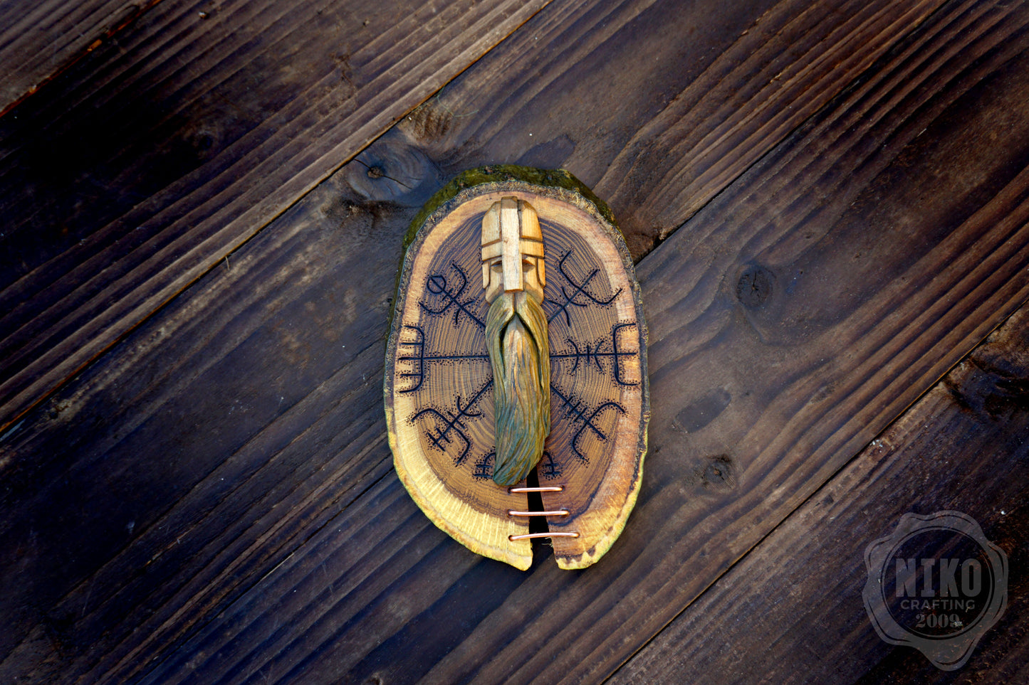 Hand Carved Viking Wall Art – Lime Wood, Laburnum. Vegvisir - Viking Norse, icelandic Decor