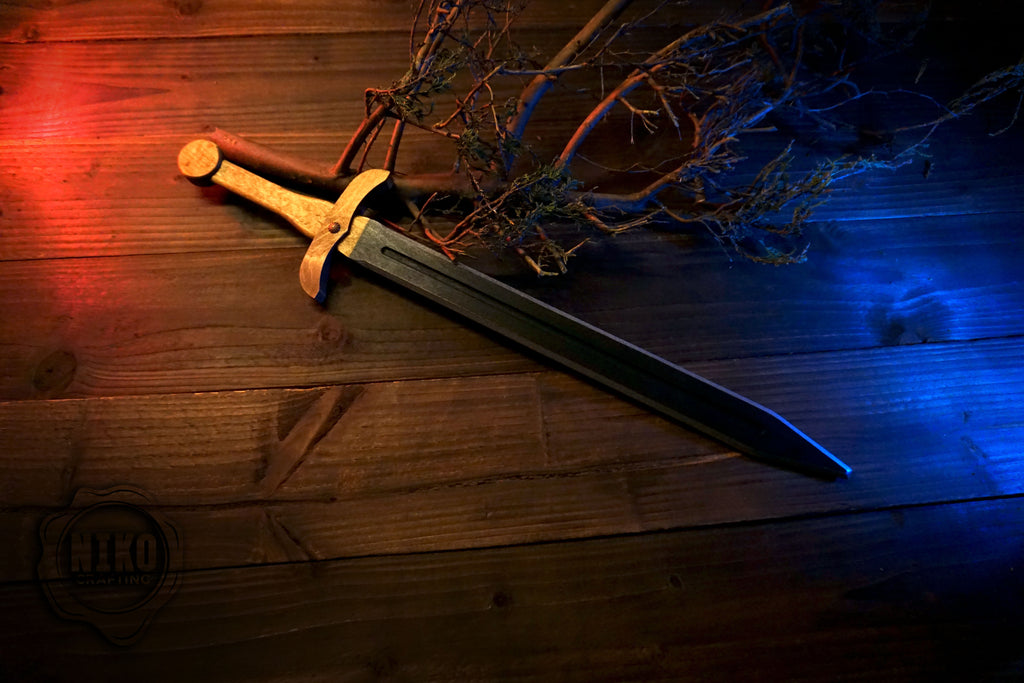 Wooden Medieval Toy Sword with Leather Scabbard – Personalised Handmade Toy