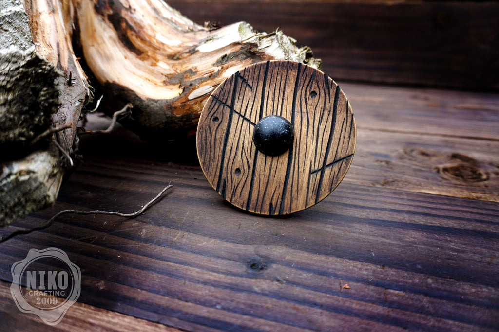 Wooden Fridge Magnet - Viking Round Shield: Hand-Carved,Personalised and Unique (a)