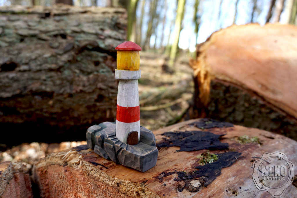Hand-Carved Wooden Lighthouse – Personalised Home Decor. Whittled from Basswood