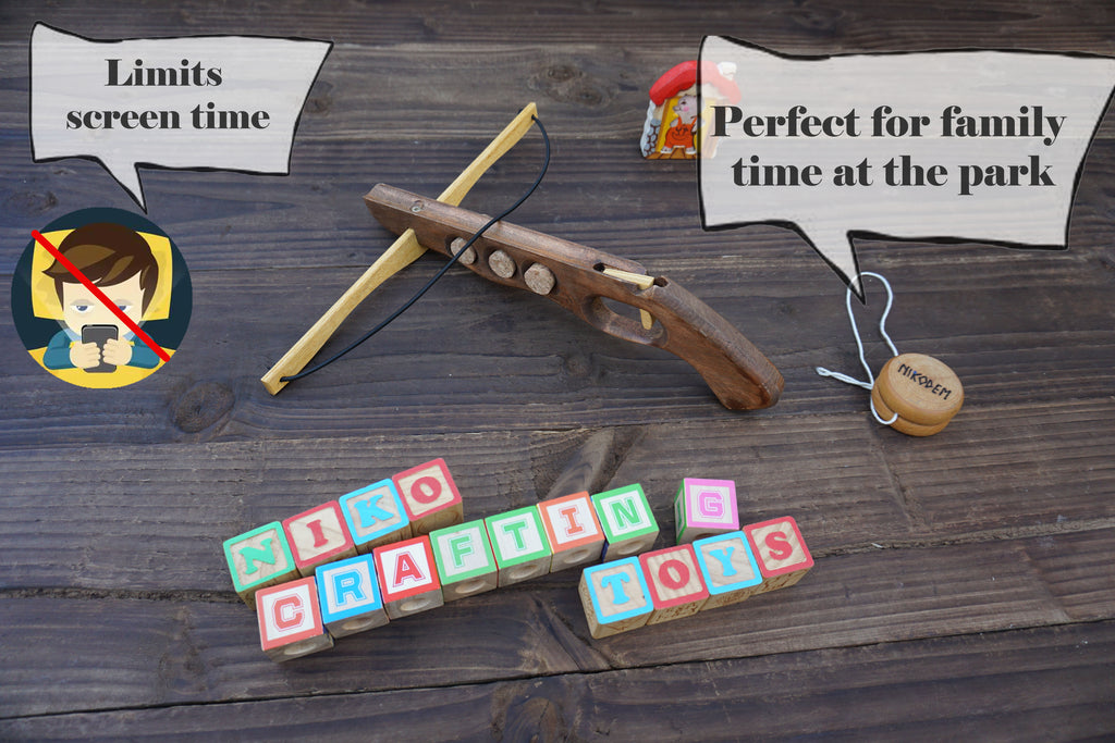 Wooden Cork-Crossbow and 3 corck: Handmade, Personalised Gift toy