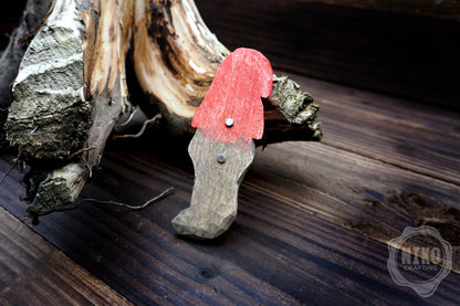 Hand-Carved Wooden Gnome Fridge Magnet – Personalized Rustic Home Décor - Basswood Dwarf figurine.