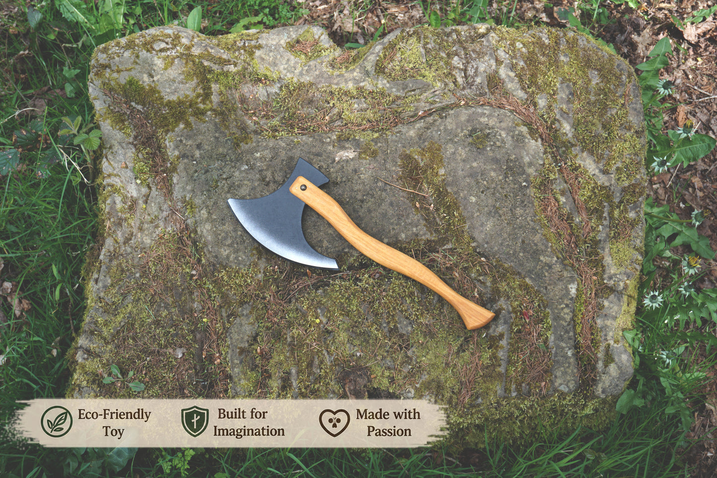 Wooden Medieval Toy Axe – Handmade Personalised, Unique Gift - B