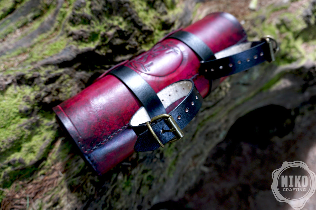 Handmade Leather Motorcycle Tool Roll Bag: Skull Design