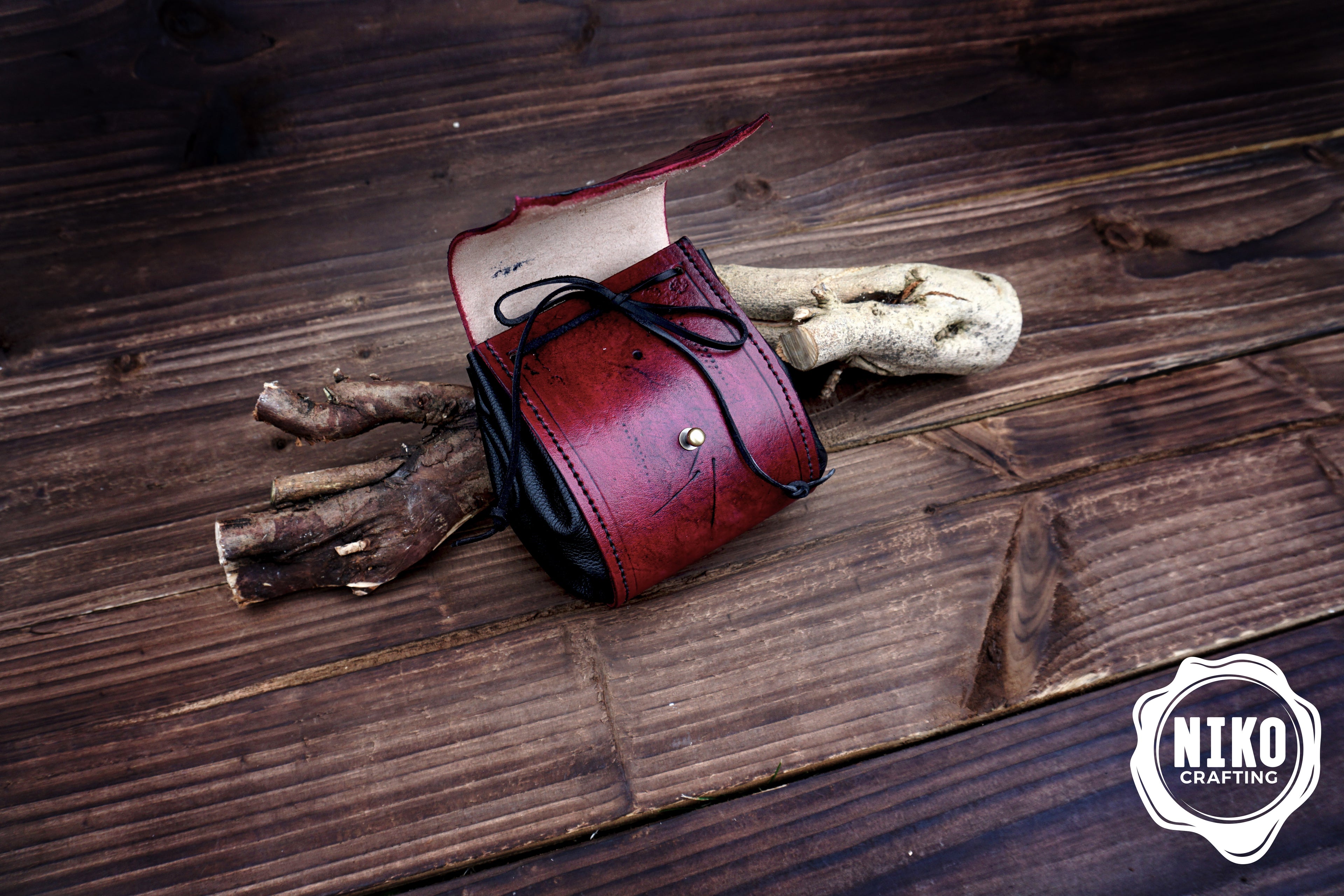 Handmade Viking Leather Belt Pouch: Vegvisir Embossing - Medieval, Pagan Hip-bag