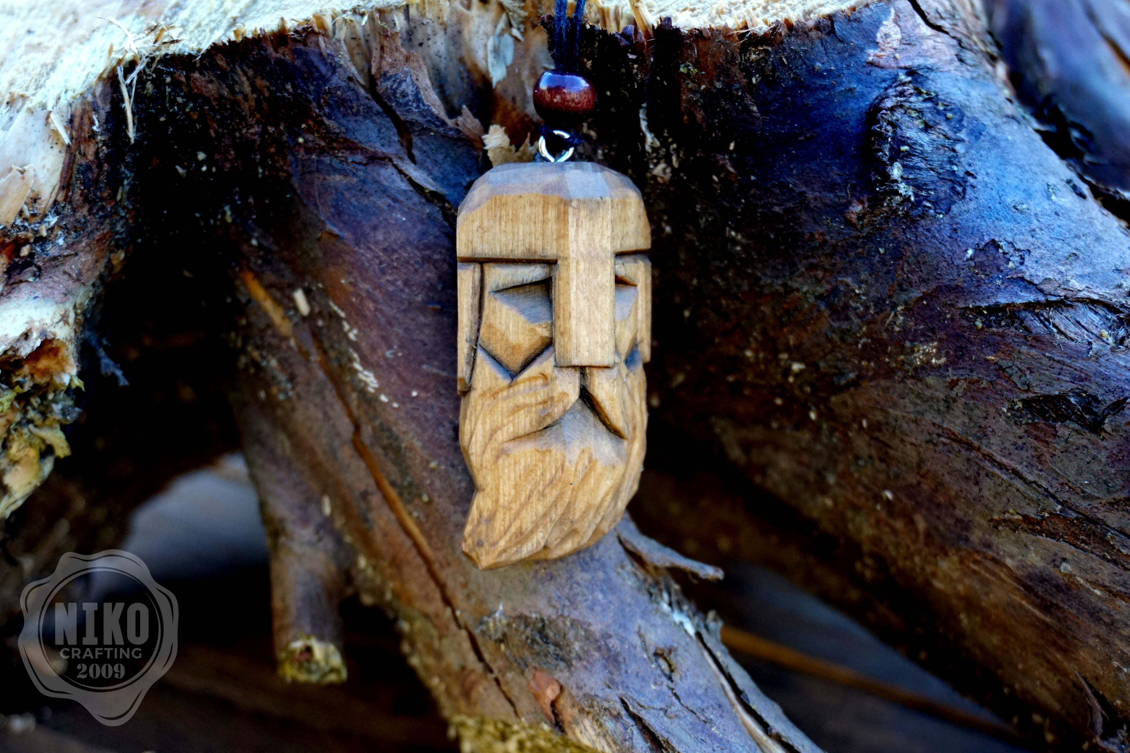 Hand-Carved Viking Pendant - Norse Jewellery. Wooden Necklace - Personalized whittling gift.