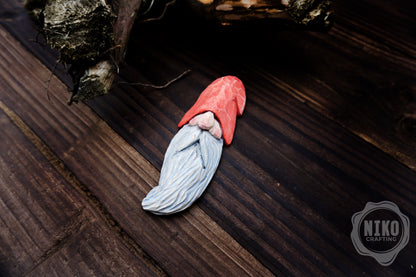Hand-Carved Wooden Gnome Fridge Magnet – Personalized Rustic Home Décor - Basswood Dwarf figurine