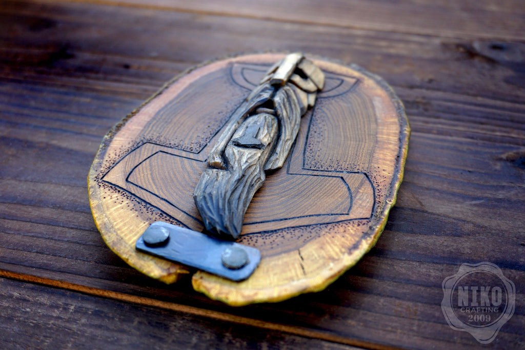 Hand Carved Thor Wall Art – Lime Wood, Laburnum Mjolnir Viking Norse Decor