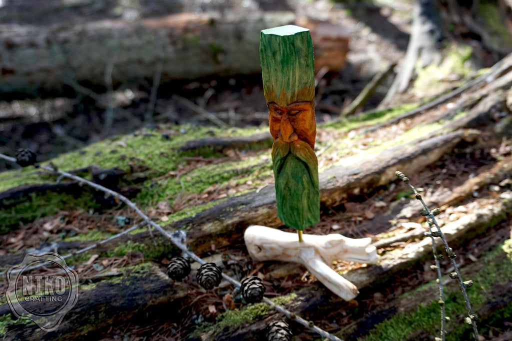 Hand Carved Wood Spirit - Whittled Standing Figurine. Personalised Green Man.