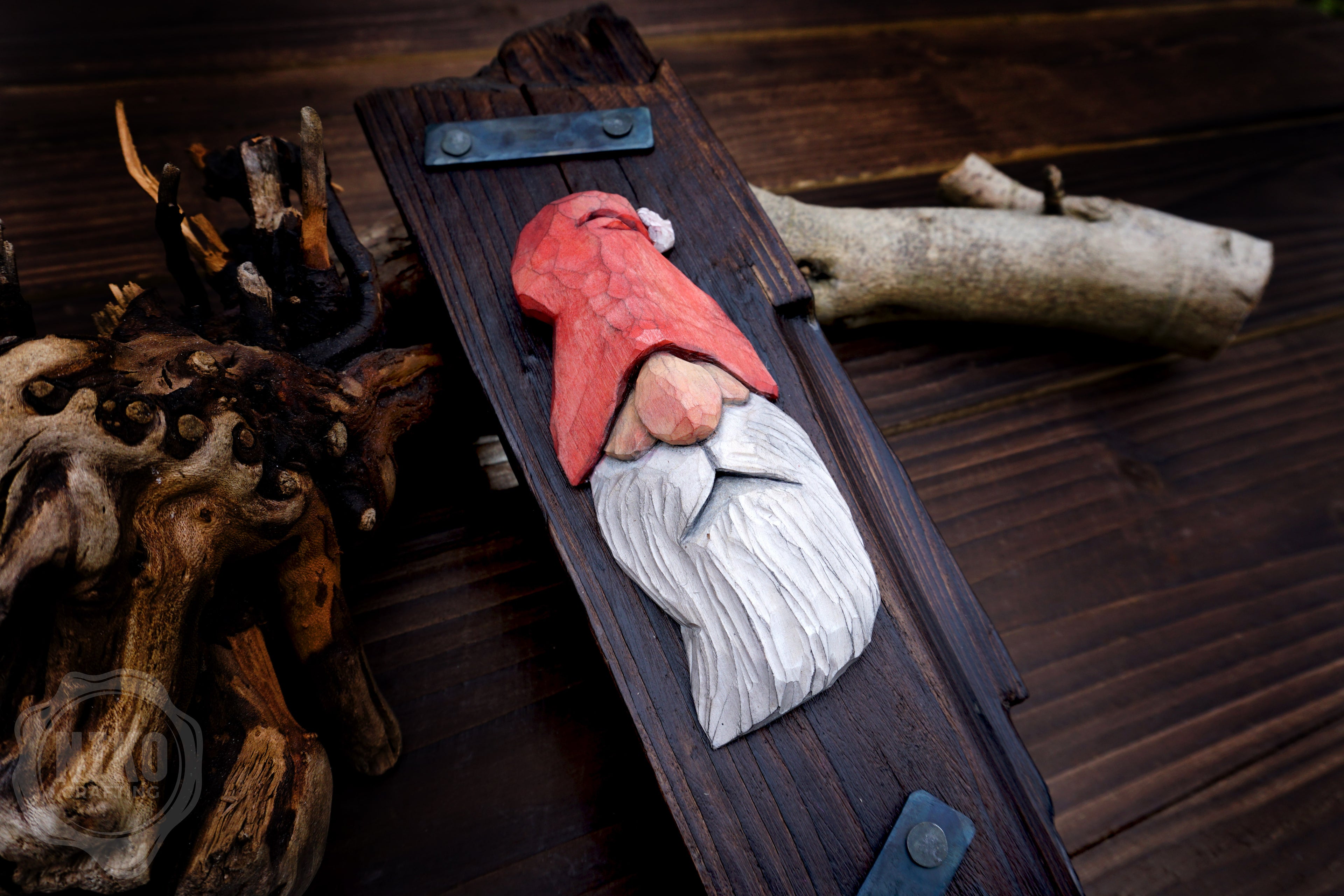 Hand-Carved Santa Claus Wall Art- Rustic Christmas Decoration. Personalised gift - C