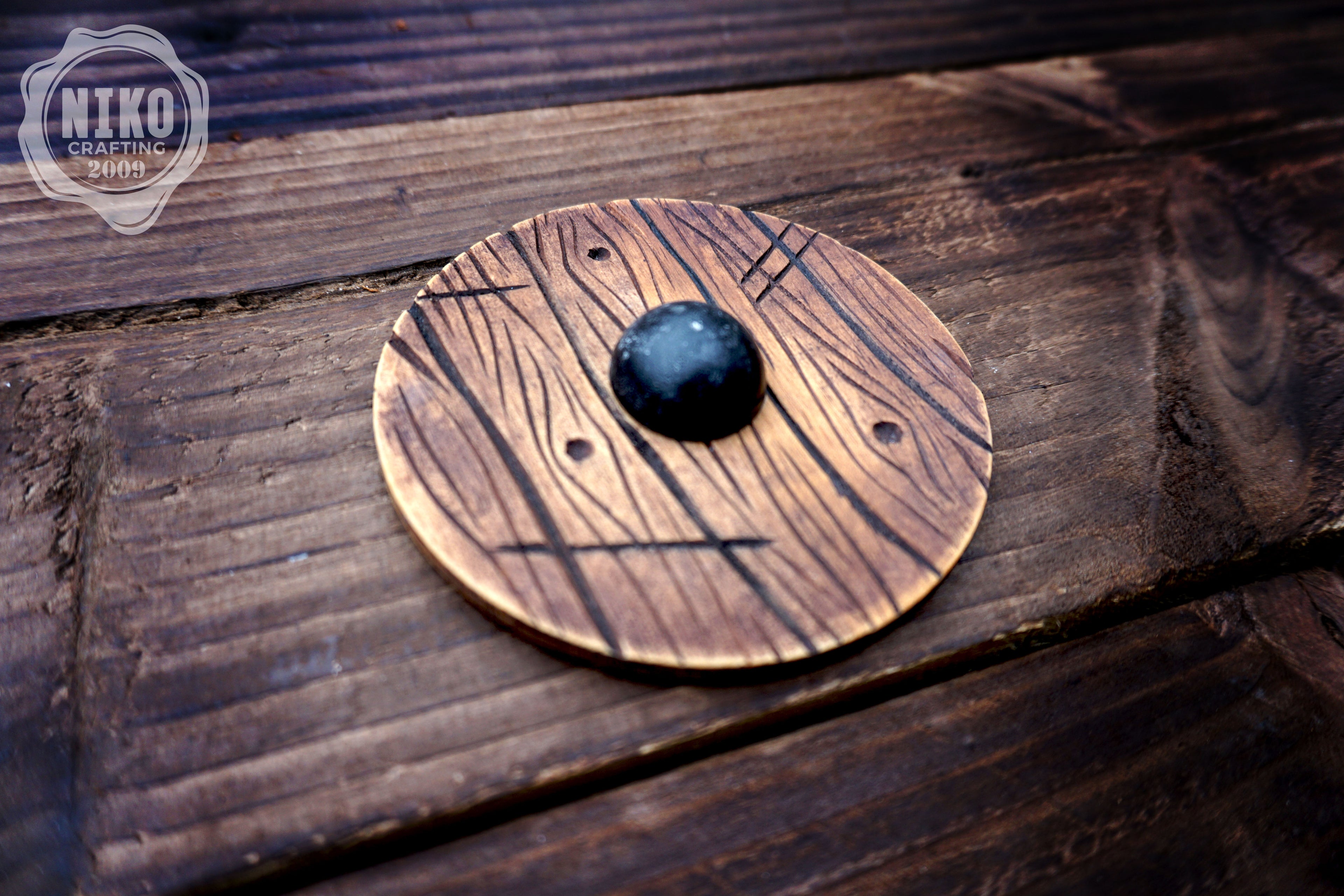 Wooden Fridge Magnet - Viking Round Shield: Hand-Carved,Personalised and Unique (a)