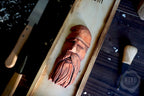 Handmade Wooden Wine Box - Carved Odin on Sliding Lid. Personalized Viking Gift - Chest with Rope Handle & Pyrography.