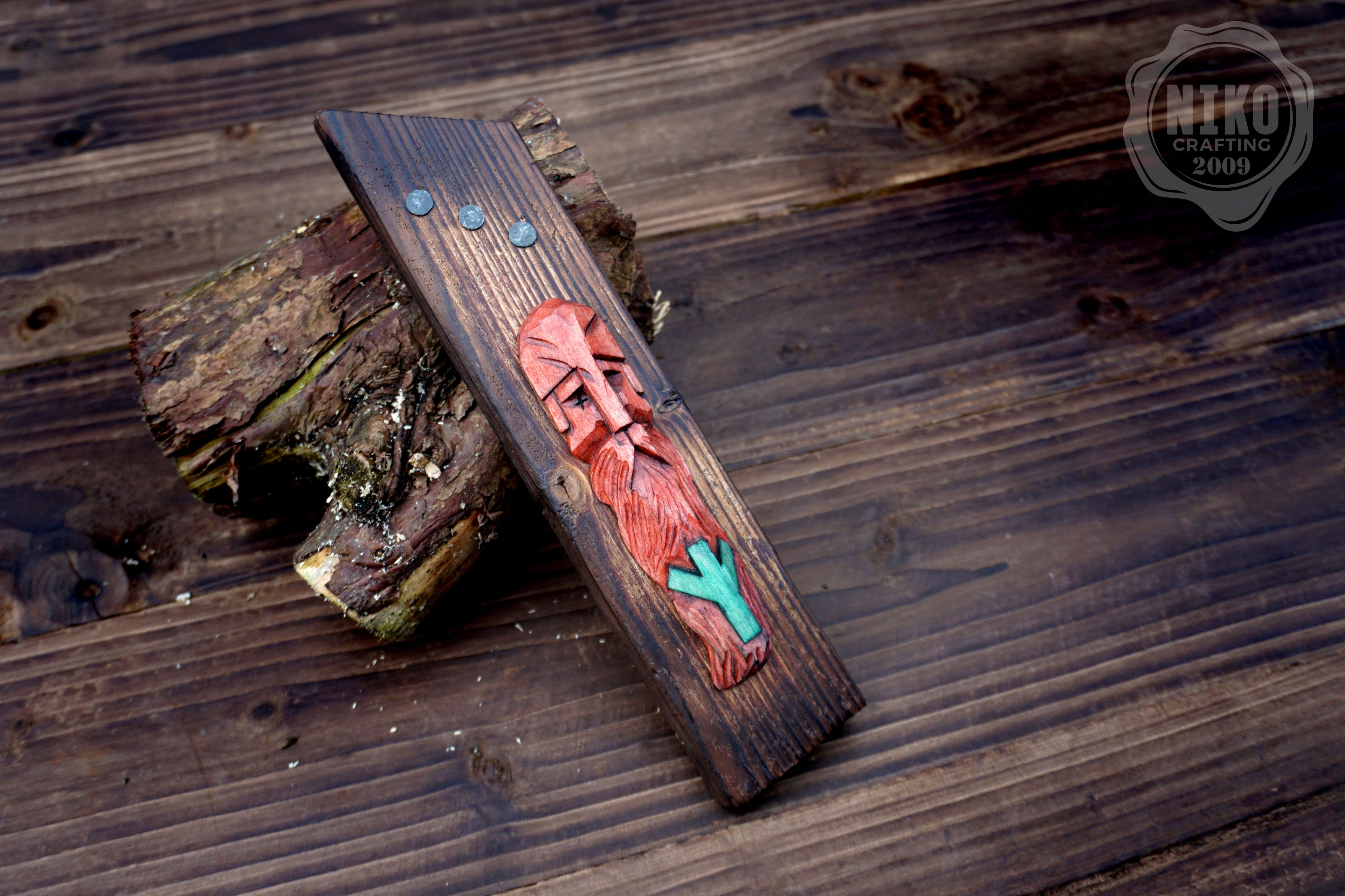 Hand-Carved Odin Wall Art - Algiz Viking Rune - Handmade Personalised Home Protection Amulet