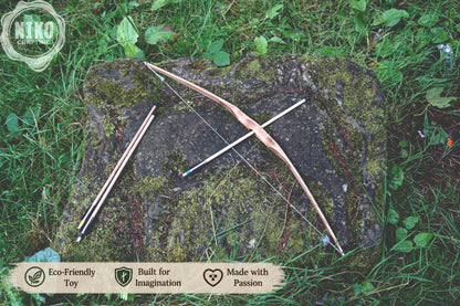 Personalized Small Wooden Bow and Arrows: Handcrafted Medieval Style Outdor Play, Costume