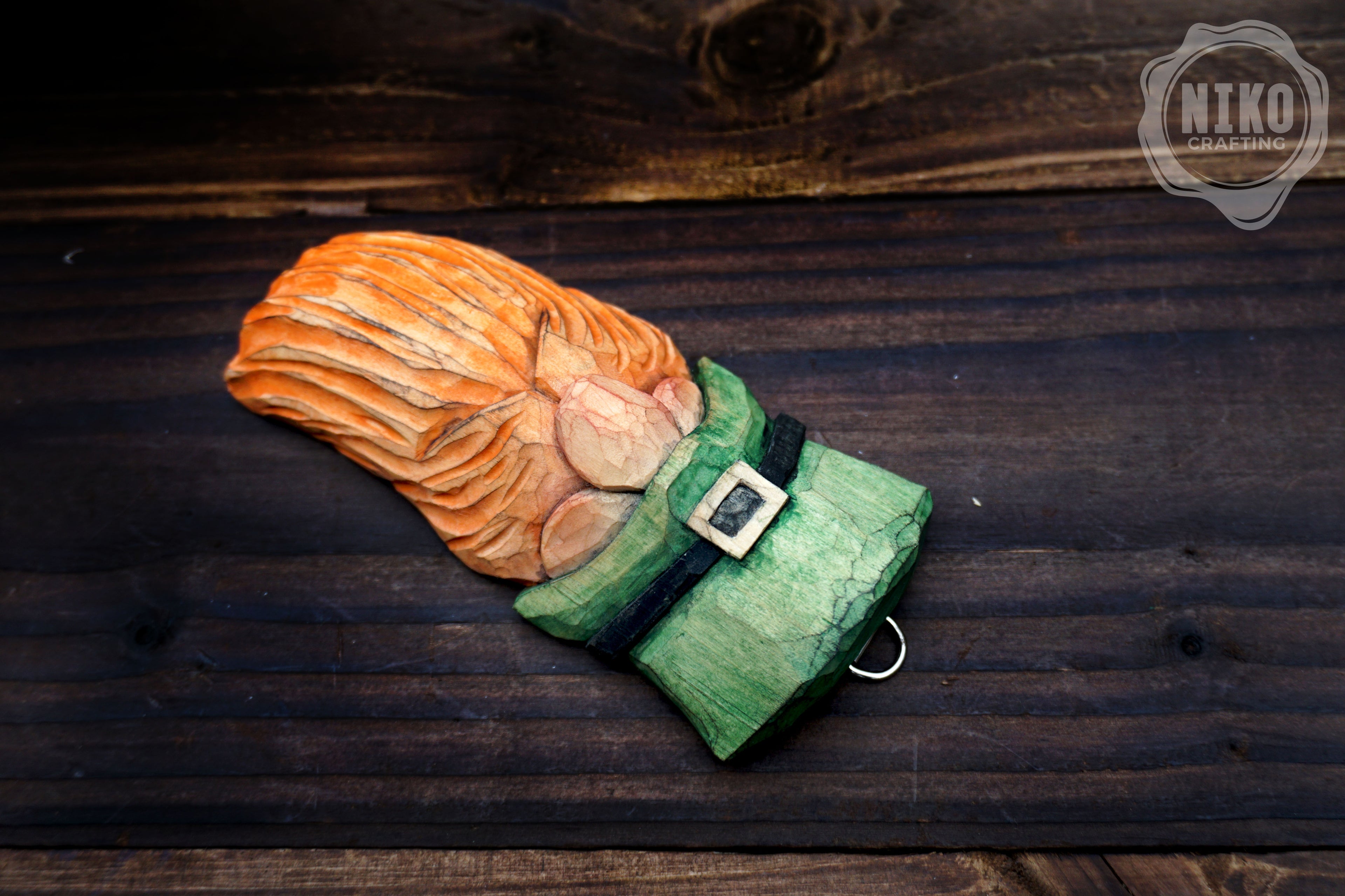 Hand-Carved Wooden Leprechaun, gnome - Personalized Hanging Home Decoration