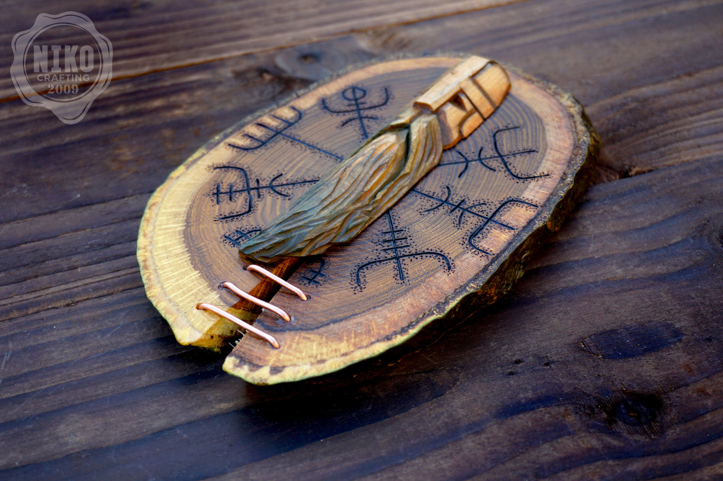 Hand Carved Viking Wall Art – Lime Wood, Laburnum. Vegvisir - Viking Norse, icelandic Decor