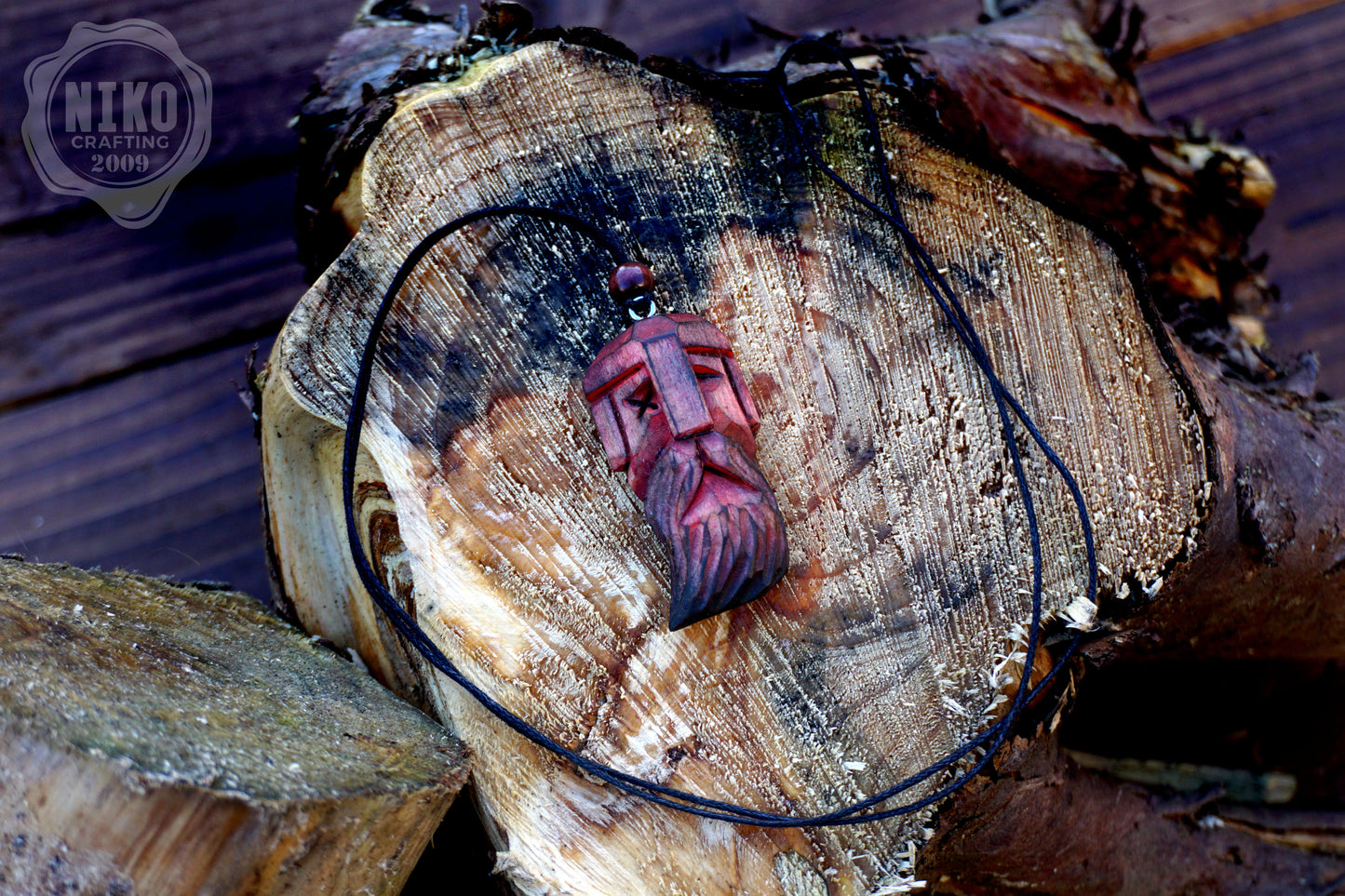 Hand-Carved Odin Pendant - Norse Jewellery. Wooden Viking Necklace - Personalized whittling gift.