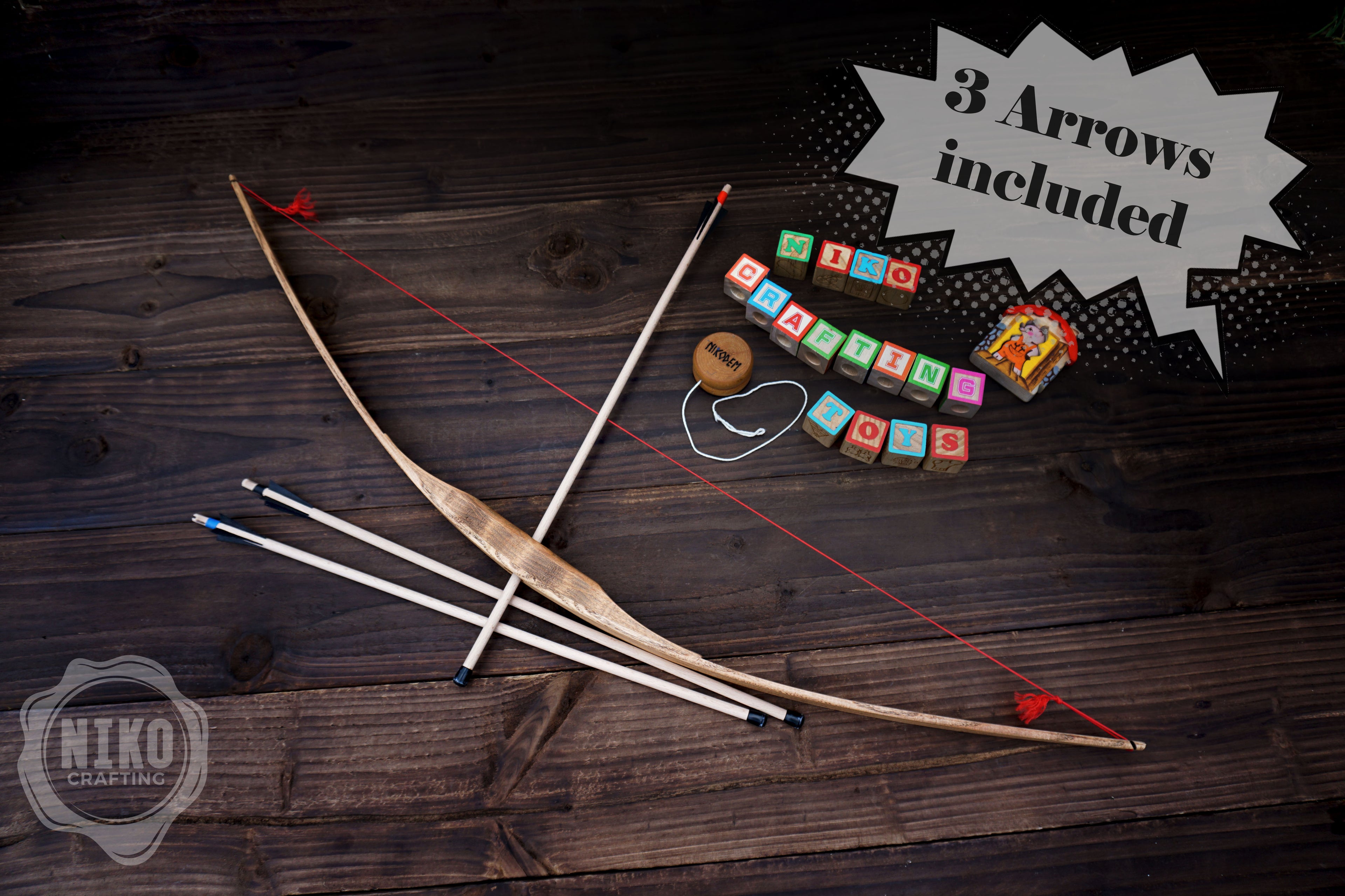 Large Wooden Bow and Arrows: Handmade, Personalized Gift
