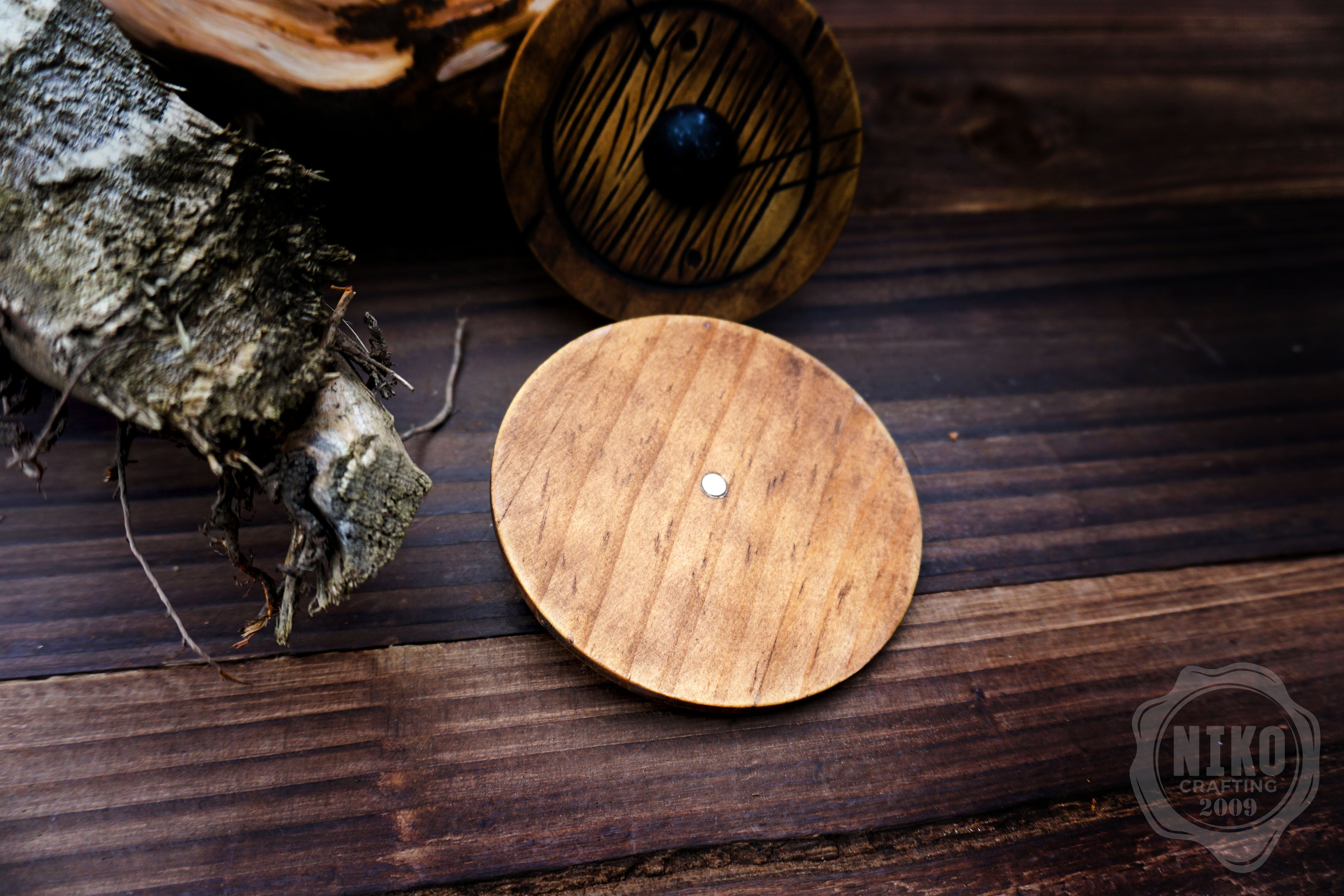 Wooden Fridge Magnet - Viking Round Shield: Hand-Carved,Personalised and Unique (a)