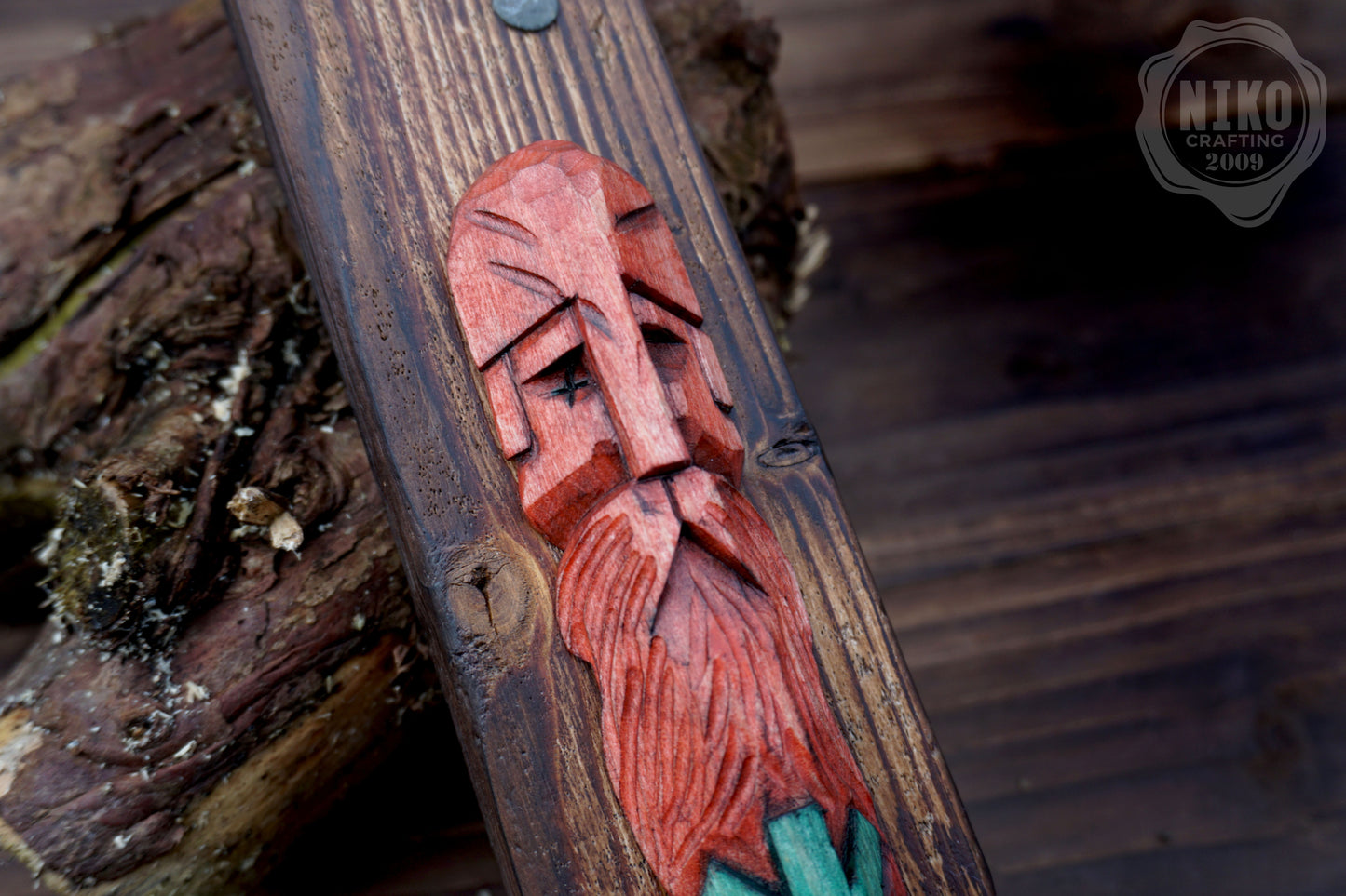Hand-Carved Odin Wall Art - Algiz Viking Rune - Handmade Personalised Home Protection Amulet