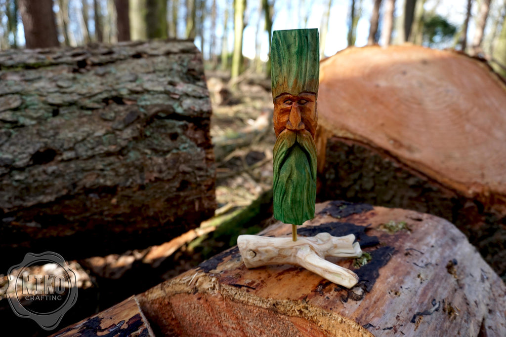 Hand Carved Wood Spirit - Whittled Standing Figurine. Personalised Green Man.