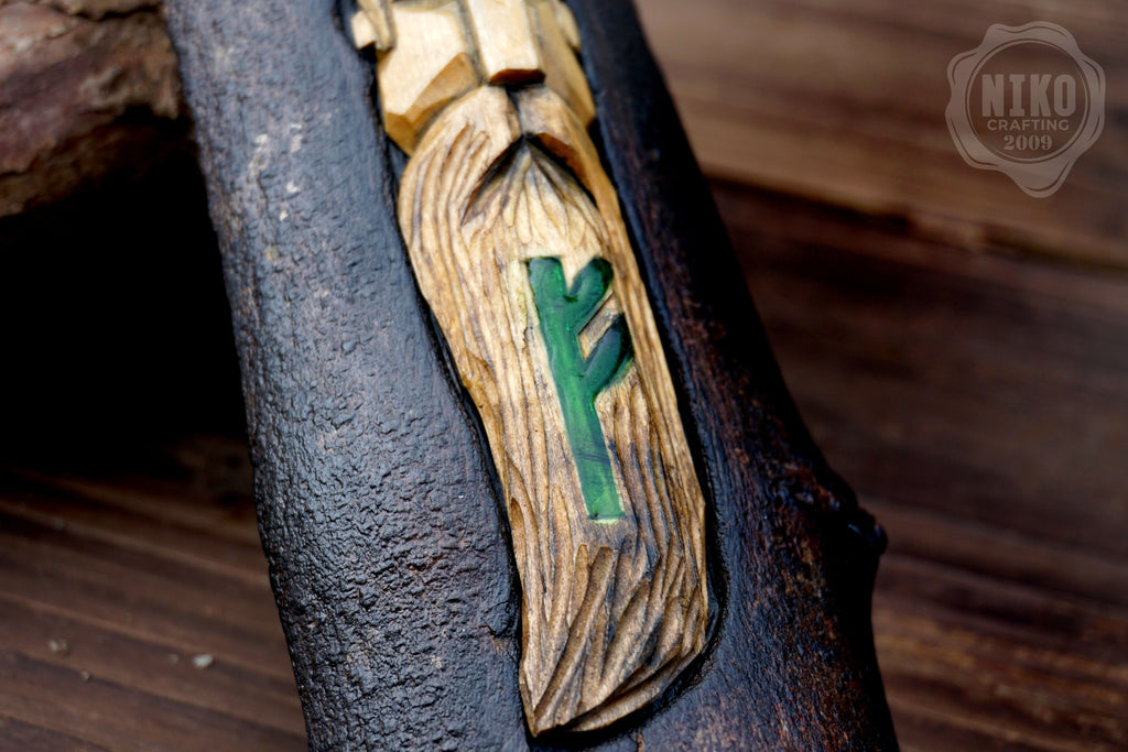 Hand-Carved Viking Wall Art - Fehu Rune - Handmade Personalised Viking Home Amulet
