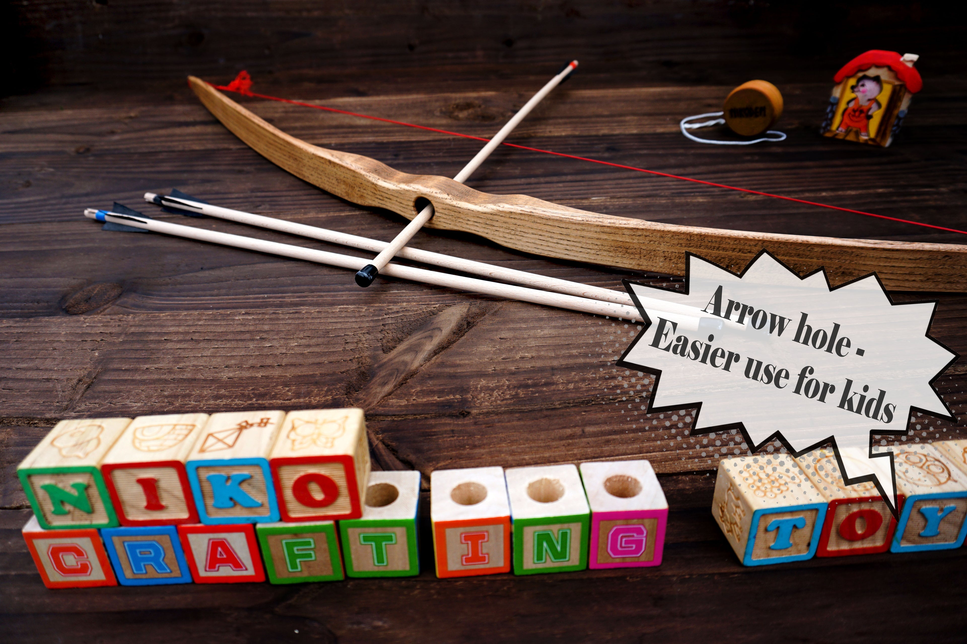 Large Wooden Bow and Arrows: Handmade, Personalized Gift