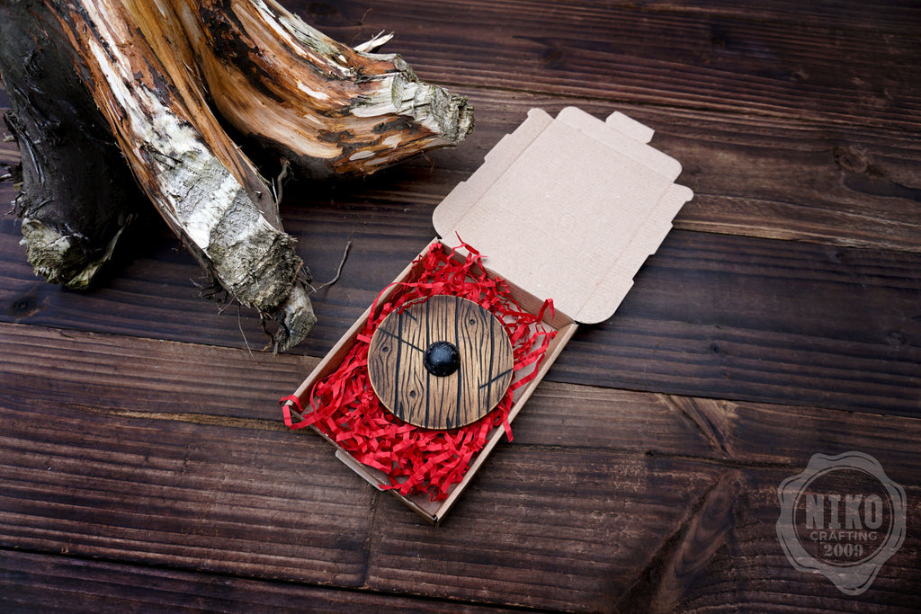 Wooden Fridge Magnet - Viking Round Shield: Hand-Carved,Personalised and Unique (a)