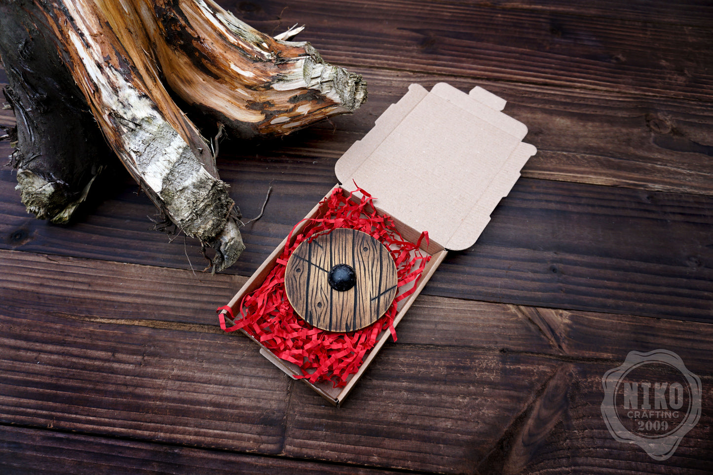 Wooden Fridge Magnet - Viking Round Shield: Hand-Carved,Personalised and Unique (a)