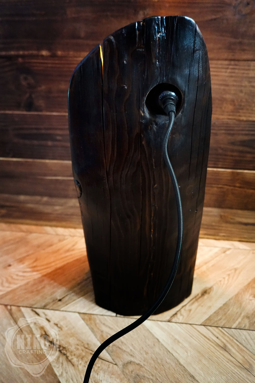 Handmade Wooden Viking Lamp – Pine Wood Base and Lime Wood Sculpture – Hand Carved