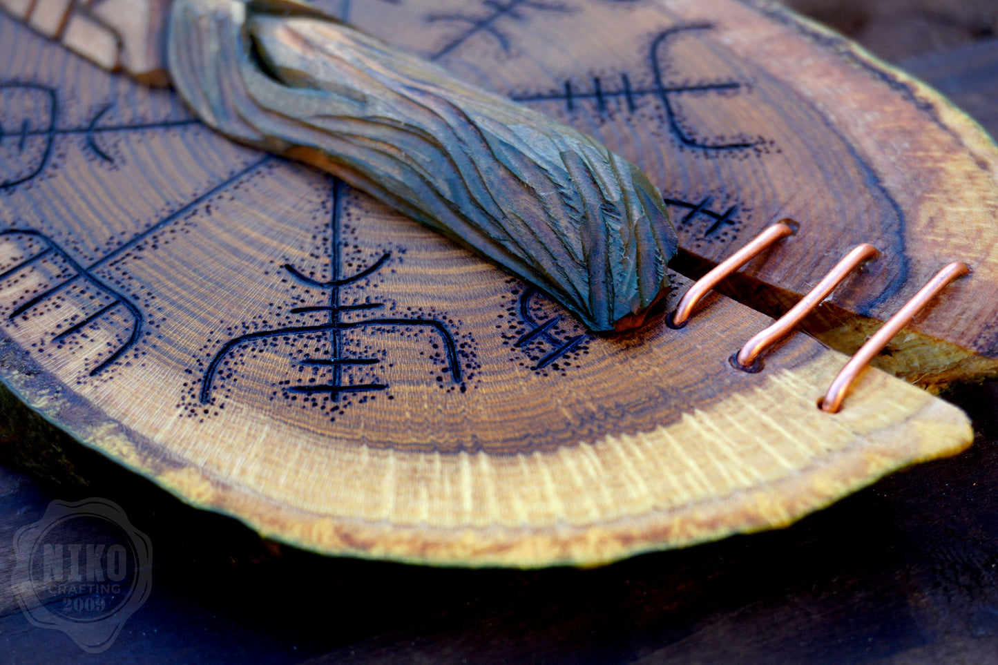 Hand Carved Viking Wall Art – Lime Wood, Laburnum. Vegvisir - Viking Norse, icelandic Decor