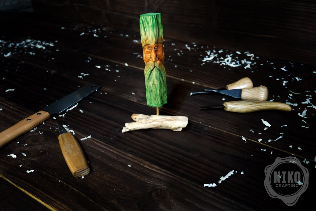 Hand Carved Wood Spirit - Whittled Standing Figurine. Personalised Green Man.