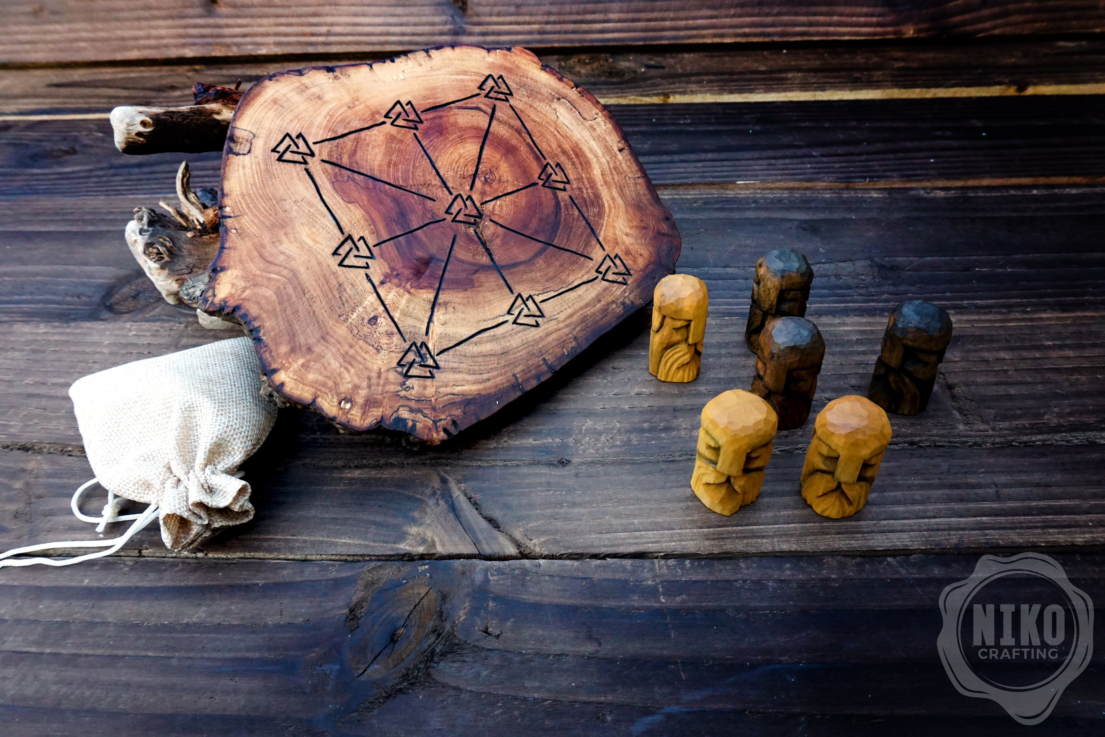 Three Men’s Morris – Handmade Wooden Board Game - Odin's Version