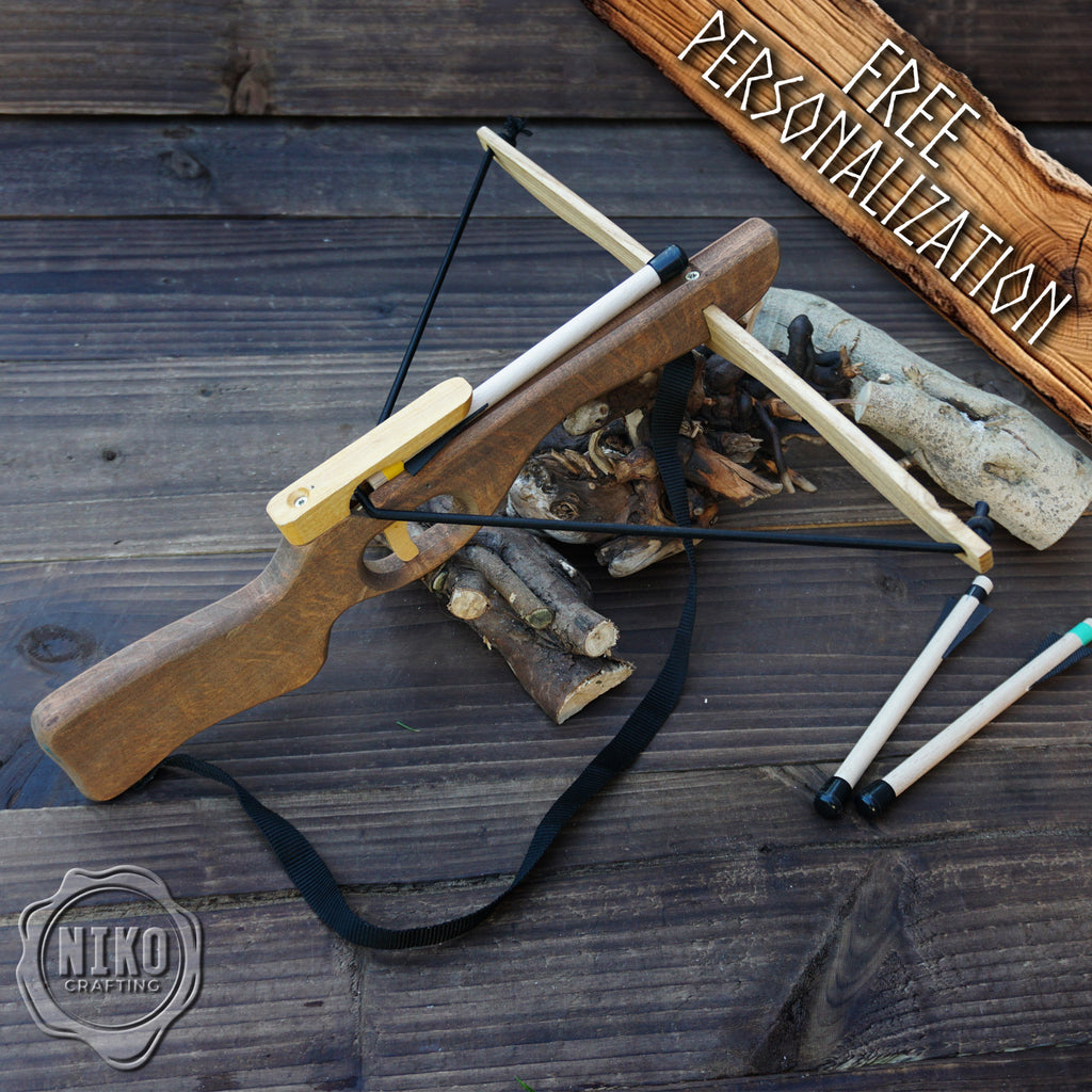 Small Wooden Crossbow and 3 Arrows: Handmade, Personalised Gift