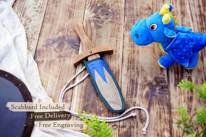 Small Wooden Sword with Scabbard. Handmade, Personalised Toy - Viking, Medieval, Fantasy Dagger.