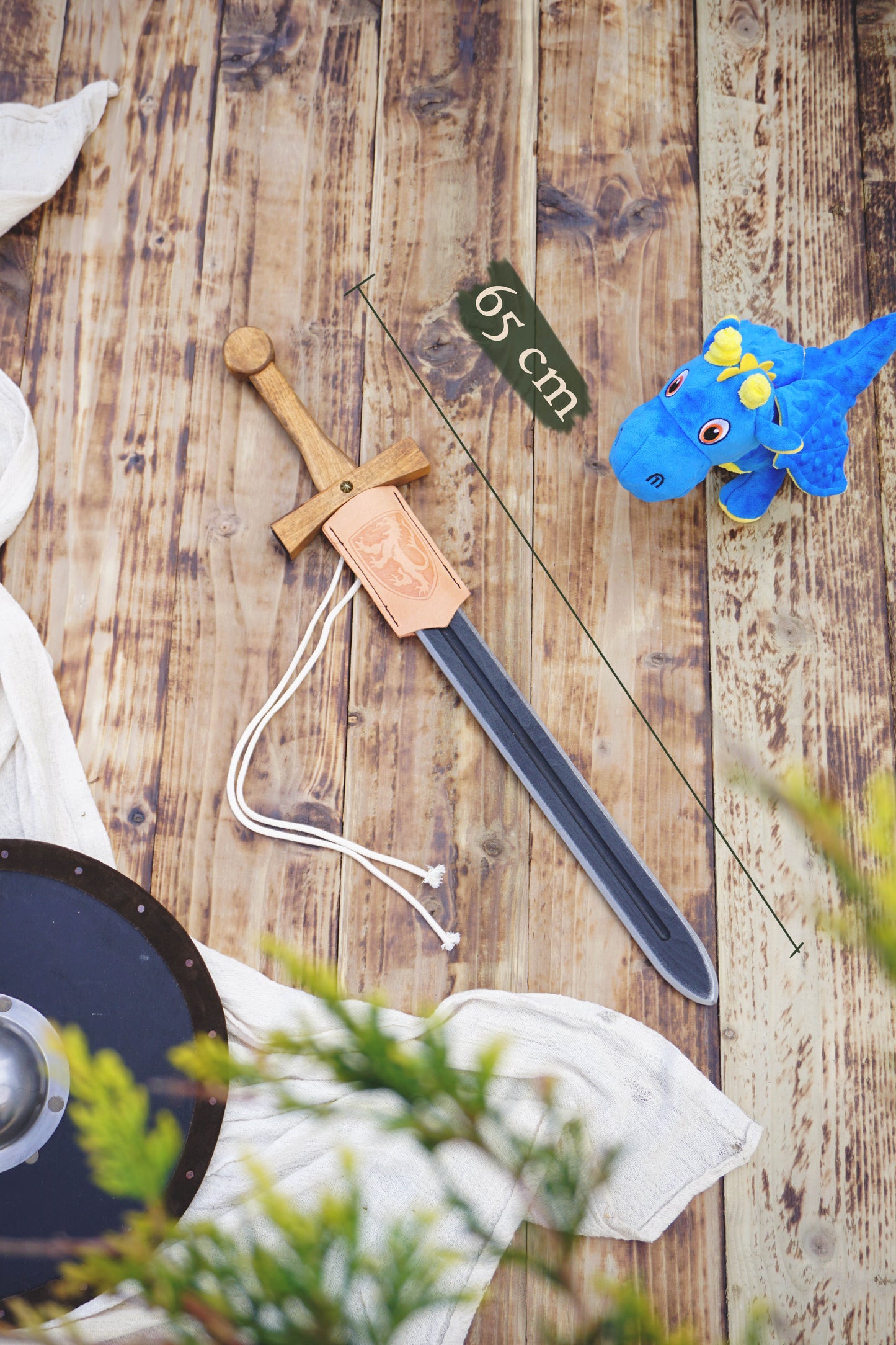 Personalised Wooden Sword for Kids – Handmade Medieval Knight Costume Toy with Leather Scabbard
