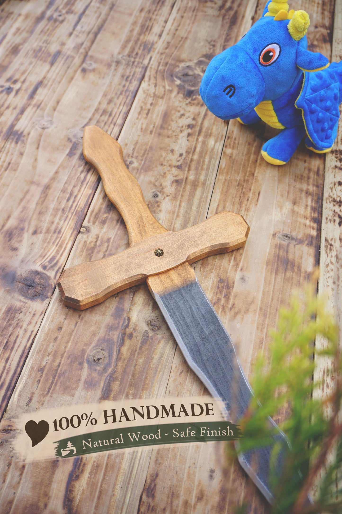 Large Wooden Two-Handed Toy Sword – Handmade Personalised Gift