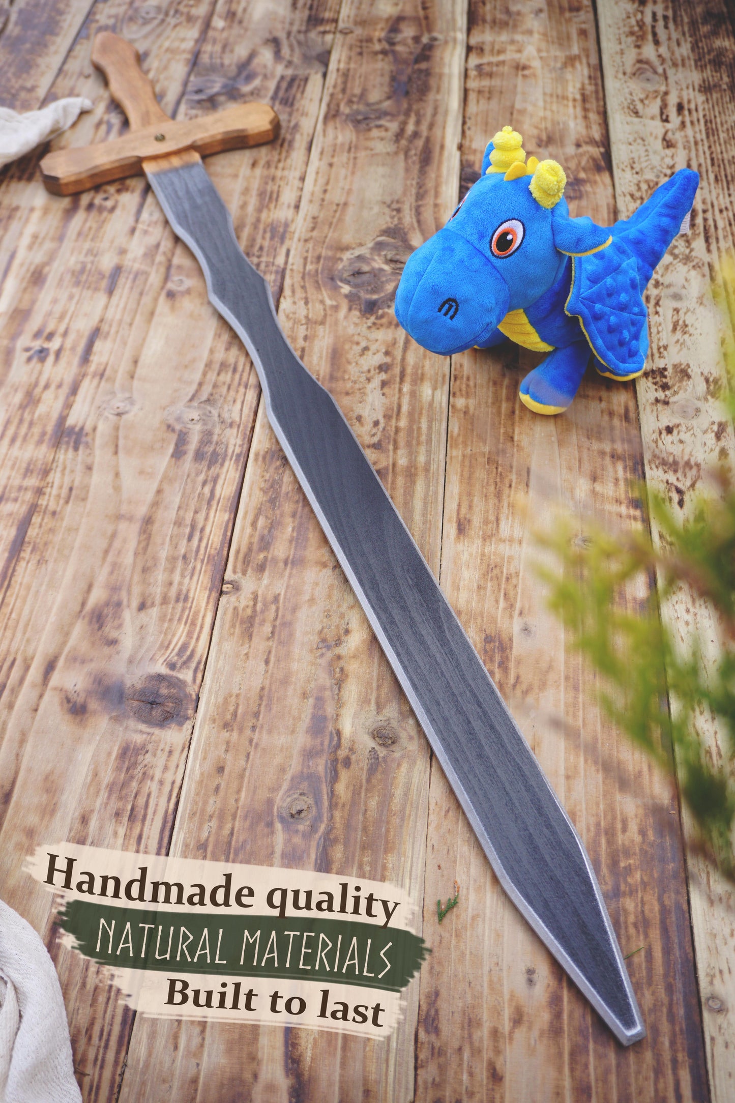 Large Wooden Two-Handed Toy Sword – Handmade Personalised Gift