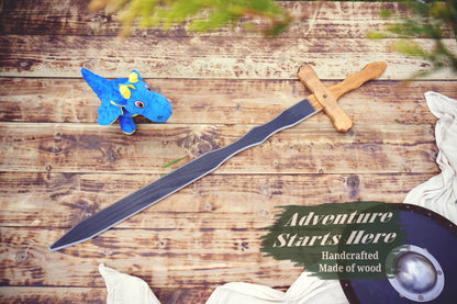 Large Wooden Two-Handed Toy Sword – Handmade Personalised Gift