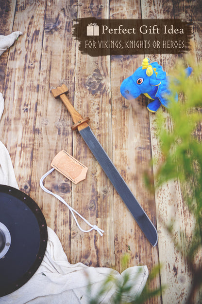 Wooden Viking swords - Langsax (Scramasax) - Handmade, Personalised Single edged toy Sword with Leather scabbard